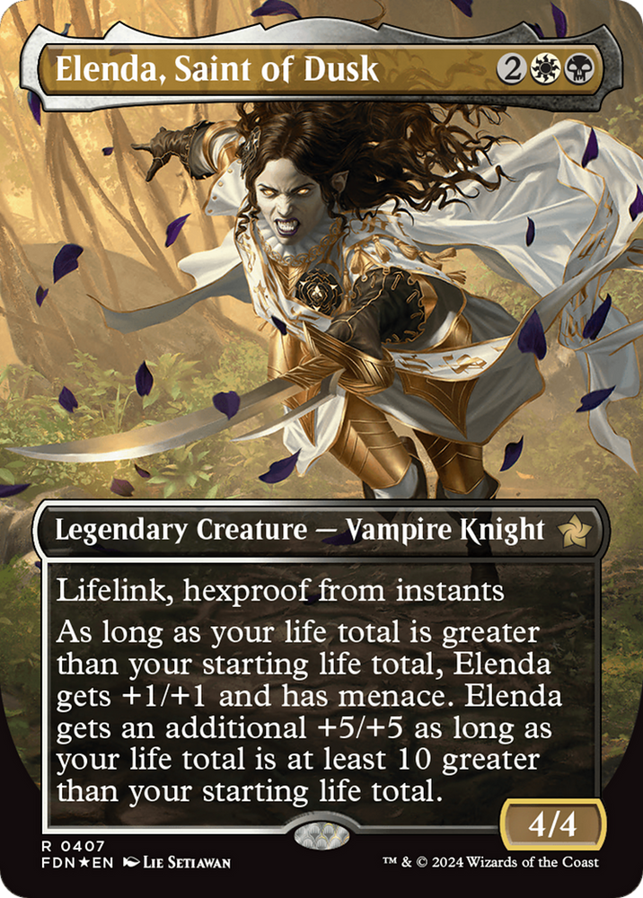 Elenda, Saint of Dusk (Borderless) (Mana Foil) [Foundations]